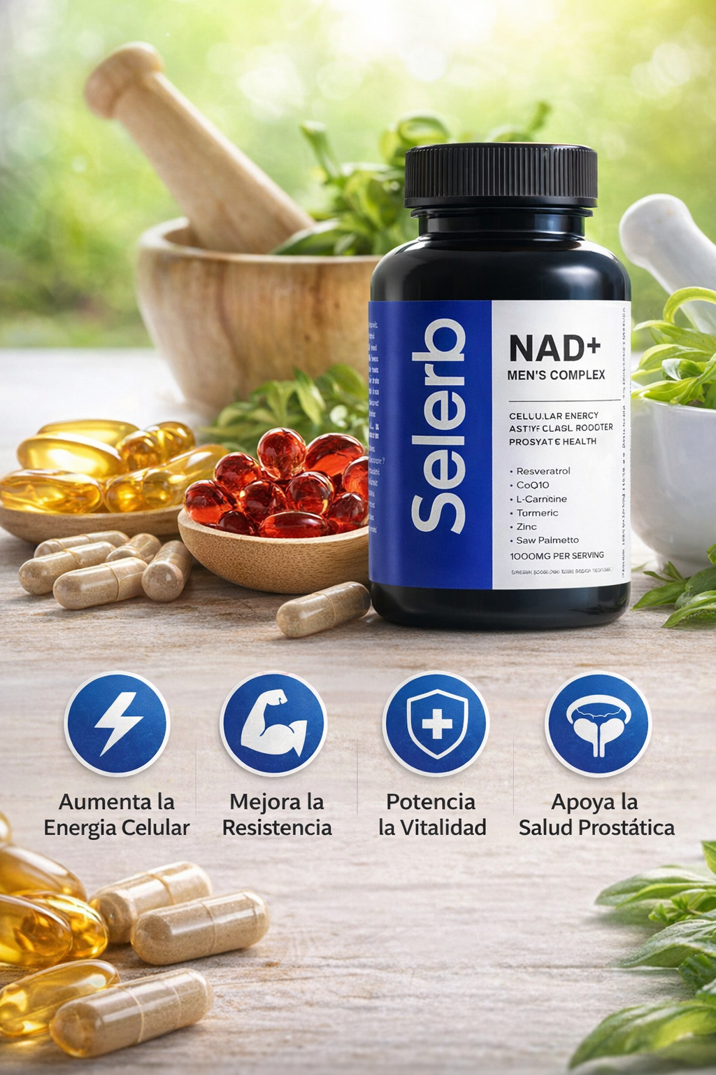 Selerb Paquete de suplementos NAD+ y complejo de magnesio para hombres, 60 Capsulas